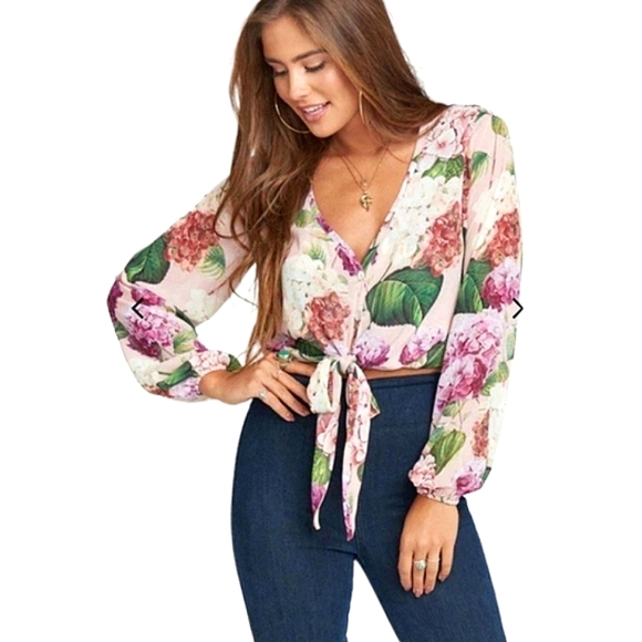 Show Me Your Mumu Floral Bohemian Tie Top With Plunging Neckline. Size M - Picture 2 of 8